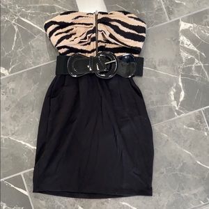 Strapless mini dress with belt